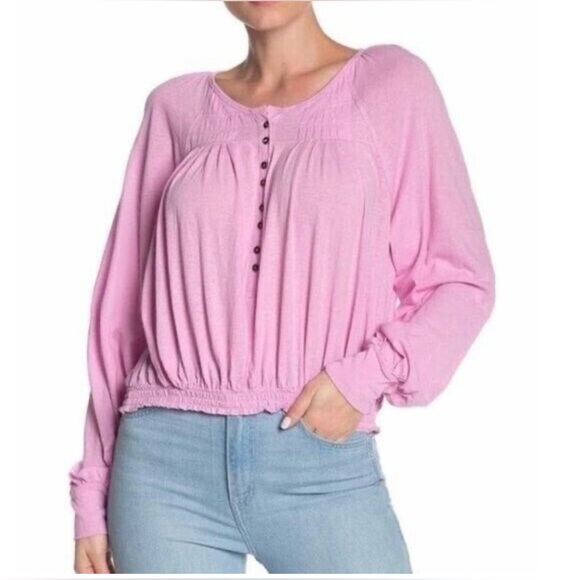Free People Prairie Henley Top in Pink. Size Large - Picture 3 of 10